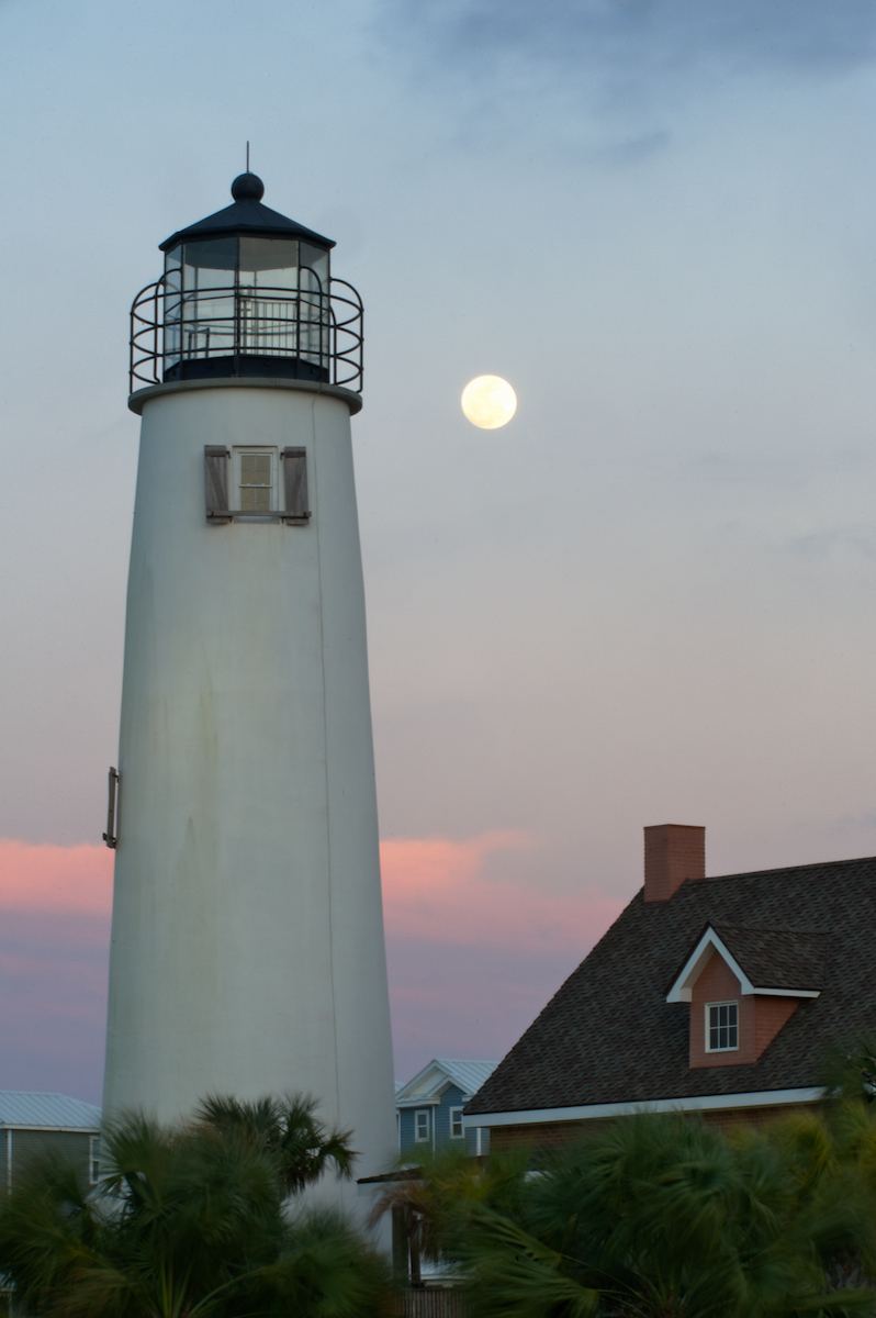 St. George Island Lighthouse and Full Moon